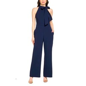 Elegant Navy Tie Neck Jumpsuit